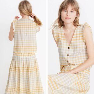 Madewell Ruffle Button-Front Tank in Ombré Gingham